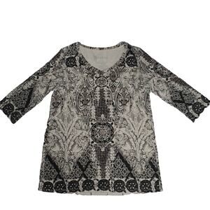 Lotus by Soma womens floral tunic top scoop neck 3/4 sleeve Peruvian Pima Cotton